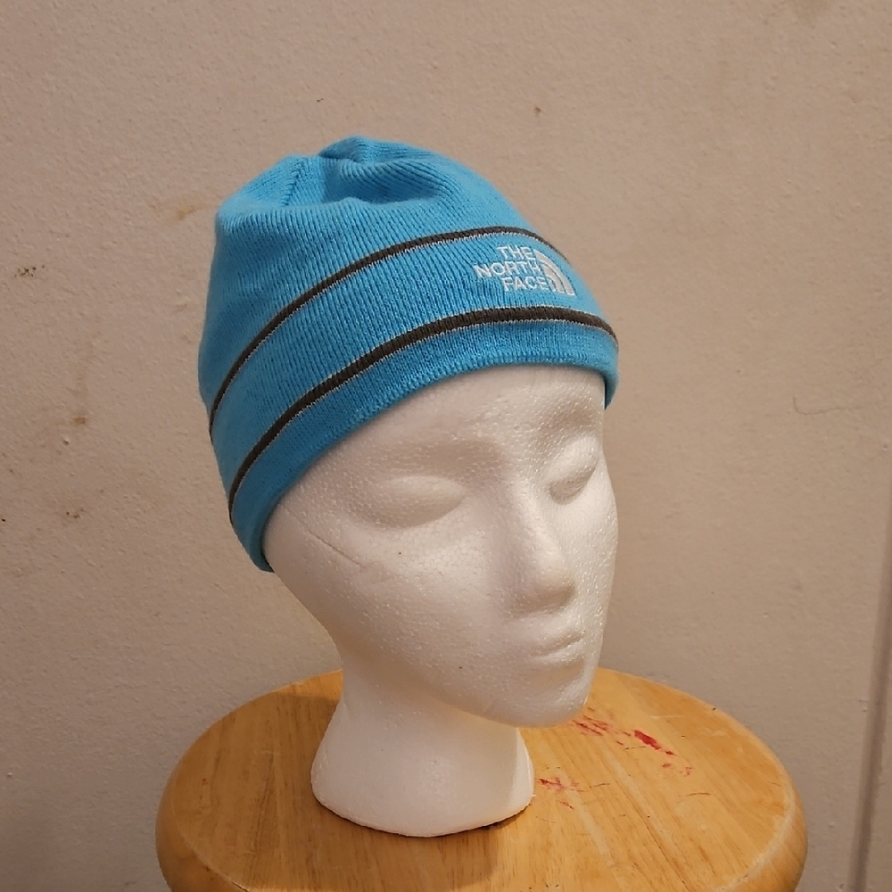 The North Face Turquoise Knit Hat with Black Stripe